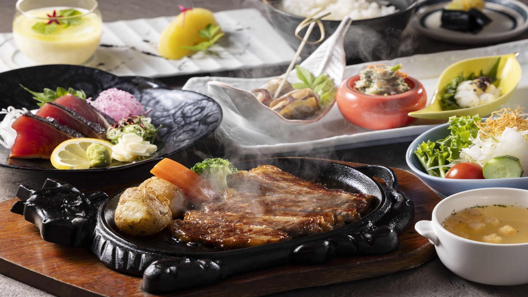 【かに食べ放題付き・土地の恵み会席】～幻の和牛～高知県産ブランド牛の洋風ステーキ会席