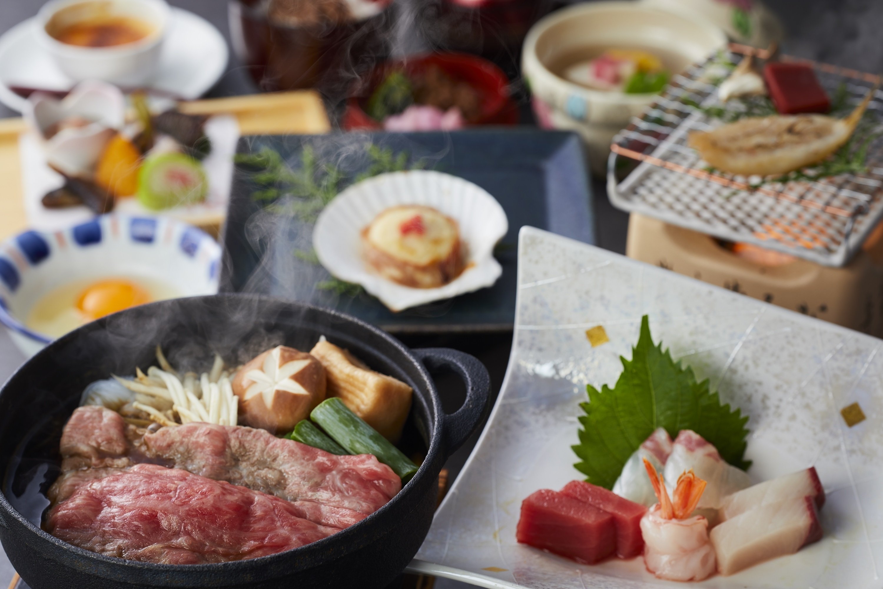 【土地の恵み会席】選べるメイン・近江牛すき焼き又は近江牛しゃぶしゃぶ